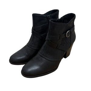Bear Traps Black Ankle Boots Buckle Strap Block Heel Size 8